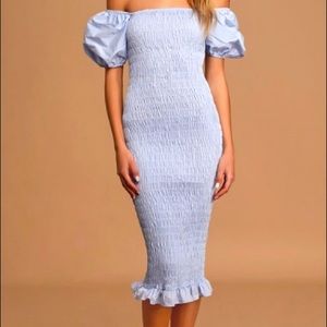 Lulus Steal the Stage Lt Blue Smocked Midi Dress